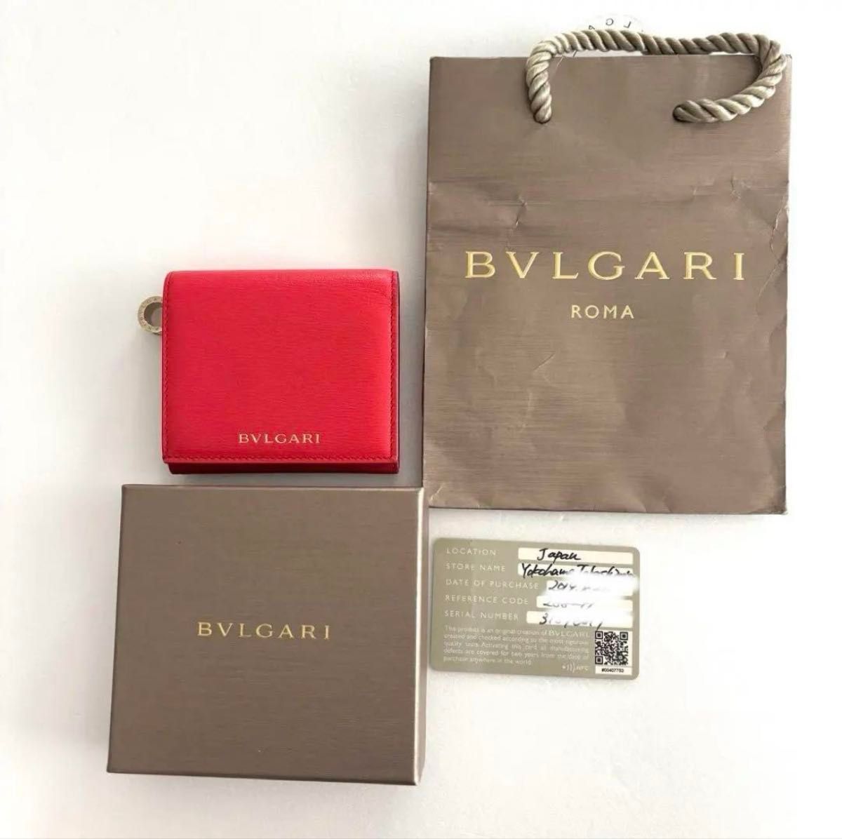 【BVLGARI】ミニリングモチーフ レザー 三つ折りウォレット 新品未使用】 BVLGARI ブルガリ 三つ折り財布 コンパクト