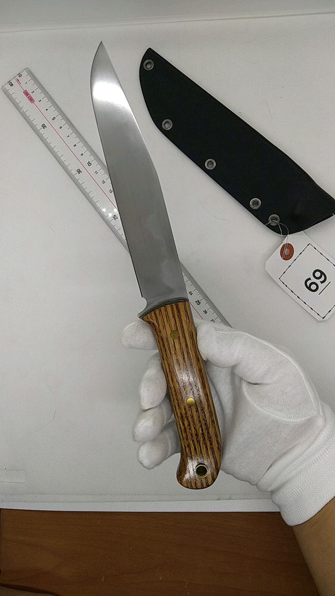 自作ナイフ69 刃文入りSK5炭素鋼 レッドオークハンドル