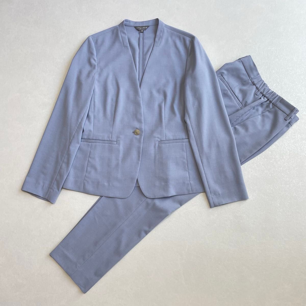 美品✨ユナイテッドアローズ セットアップ ノーカラー パンツ紺 上38 下36 美品 UNITED ARROWS ノーカラー セットアップ スーツ パンツ