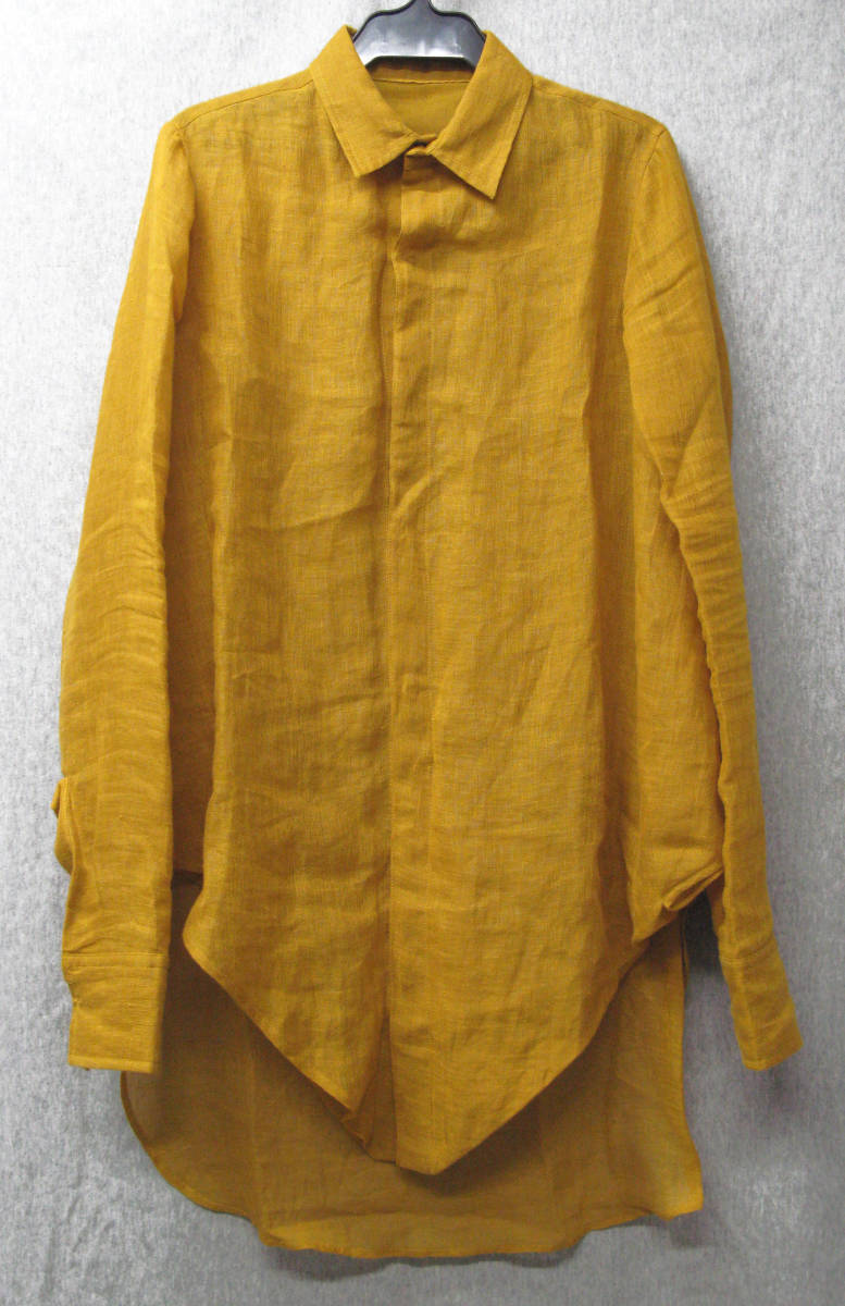 ヨウジヤマモト： 麻素材 比翼ホック ロング シャツ 未使用品 （ ブラウス ワンピース アーカイブ Yohji Yamamoto Femme long linen shirt