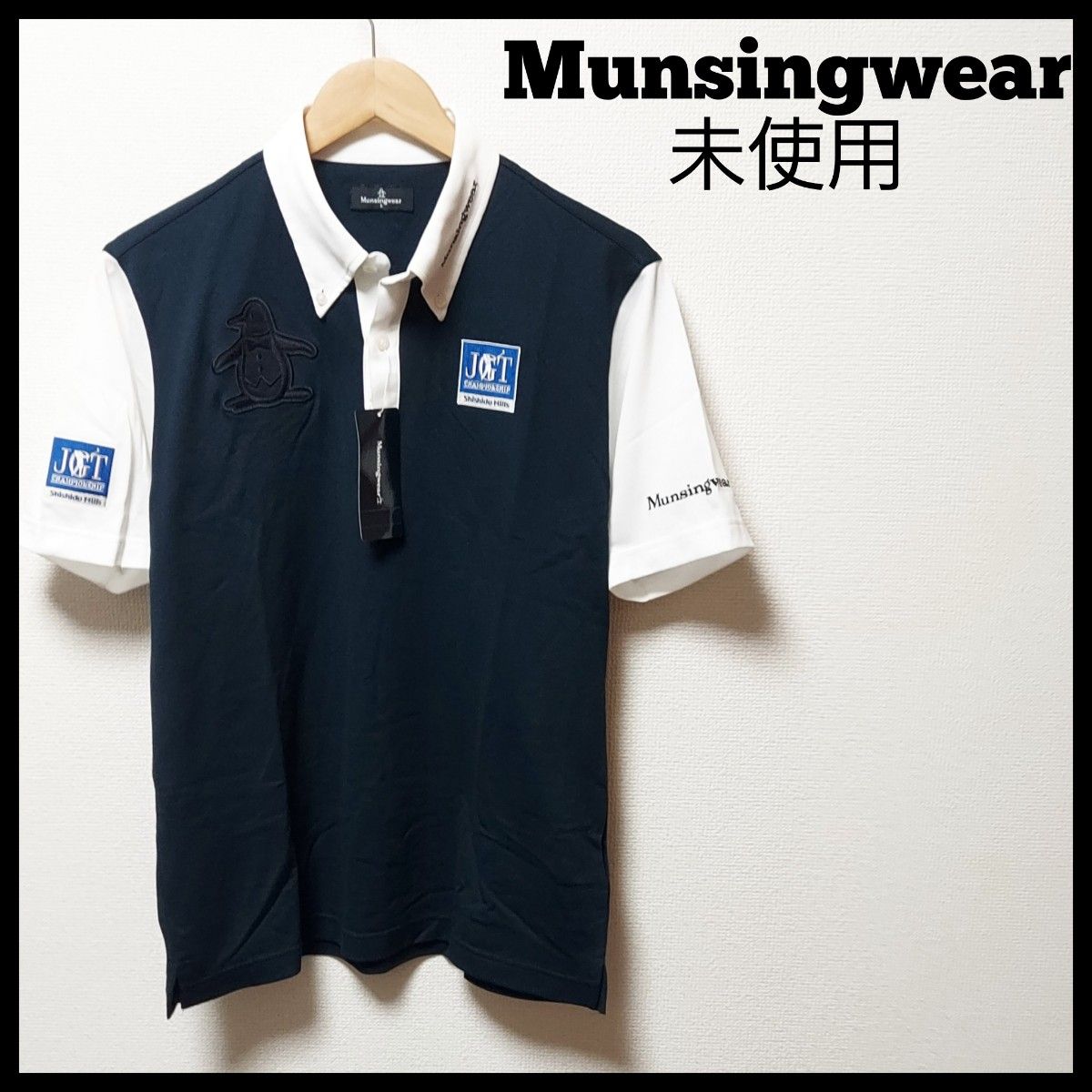 【新品】マンシングウェア ポロシャツ ブルー×ブラック Lサイズ Munsingwear マンシングウェア 未使用 メンズ Lサイズ