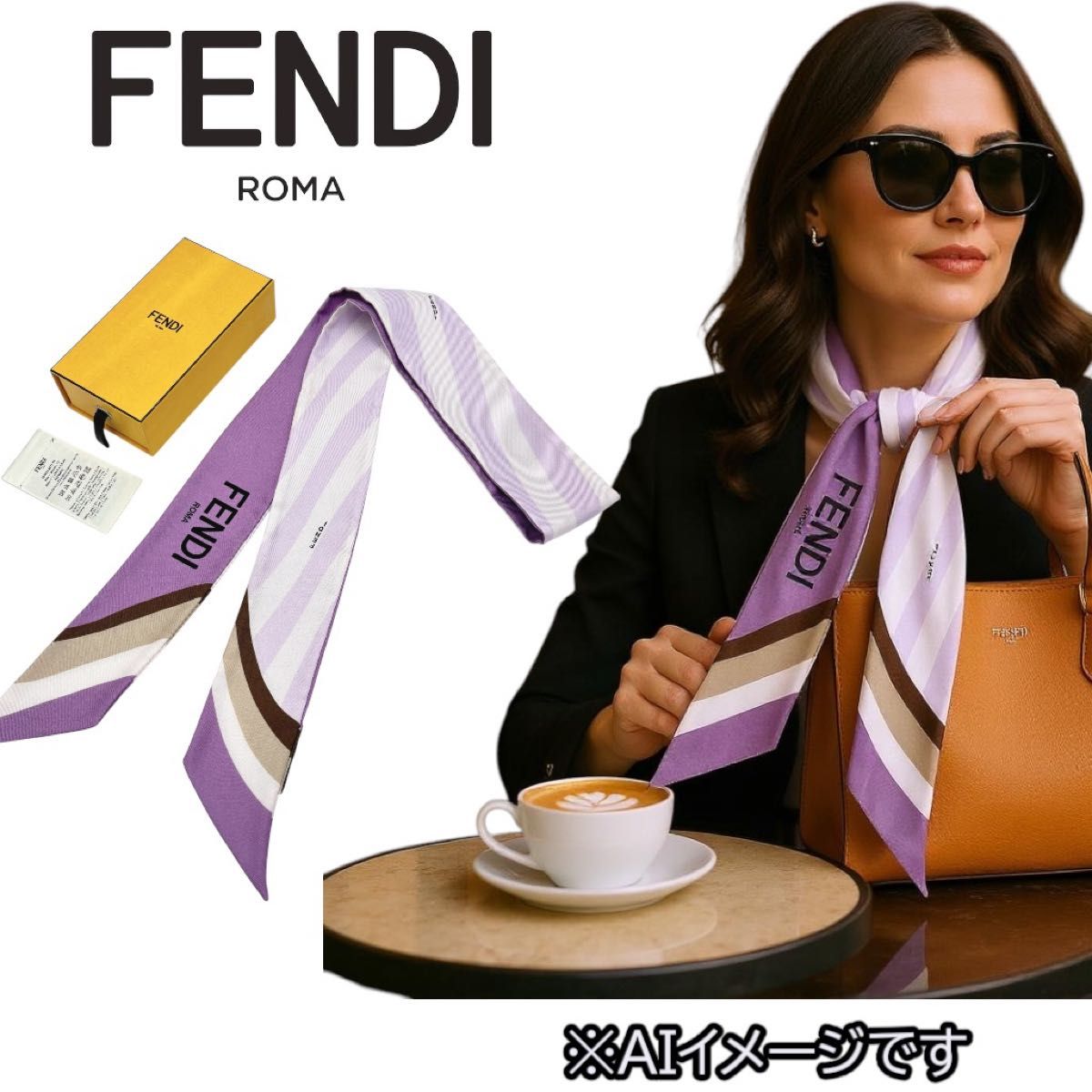 FENDI シルクスカーフ お値下げ15日迄 FENDI フェンディ ラッピー シルクスカーフ パープル系 箱付き