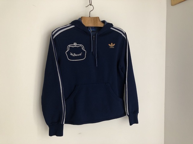 70s Adidas Франция производства тянуть over модель Parker Navy VENTEX adidas made in FRNCEte Caro go синий бирка Vintage джерси первый период 