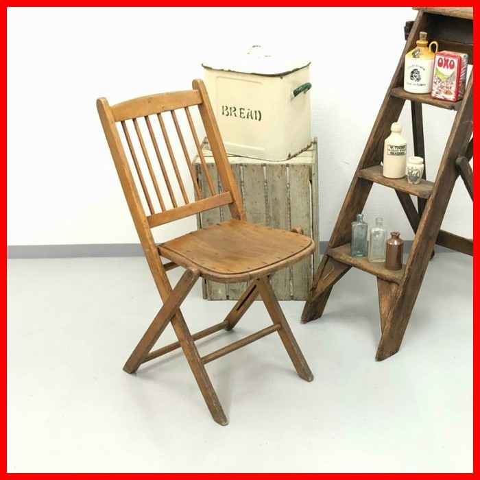 アンティーク 家具 フォールディングチェア 1920年頃 イギリス 英国 輸入家具 椅子 シャビー ビンテージ家具/ディスプレイ/店舗什器 342A_画像1