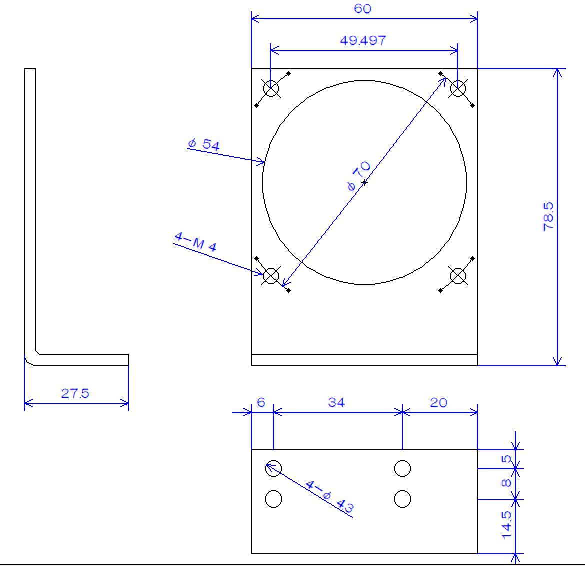 1ヶ月保証！ ステンレス SUS304製 板厚3mm モーター固定ブラケット 固定ピッチ円直径70mm ステッピングモーター固定金具_画像2