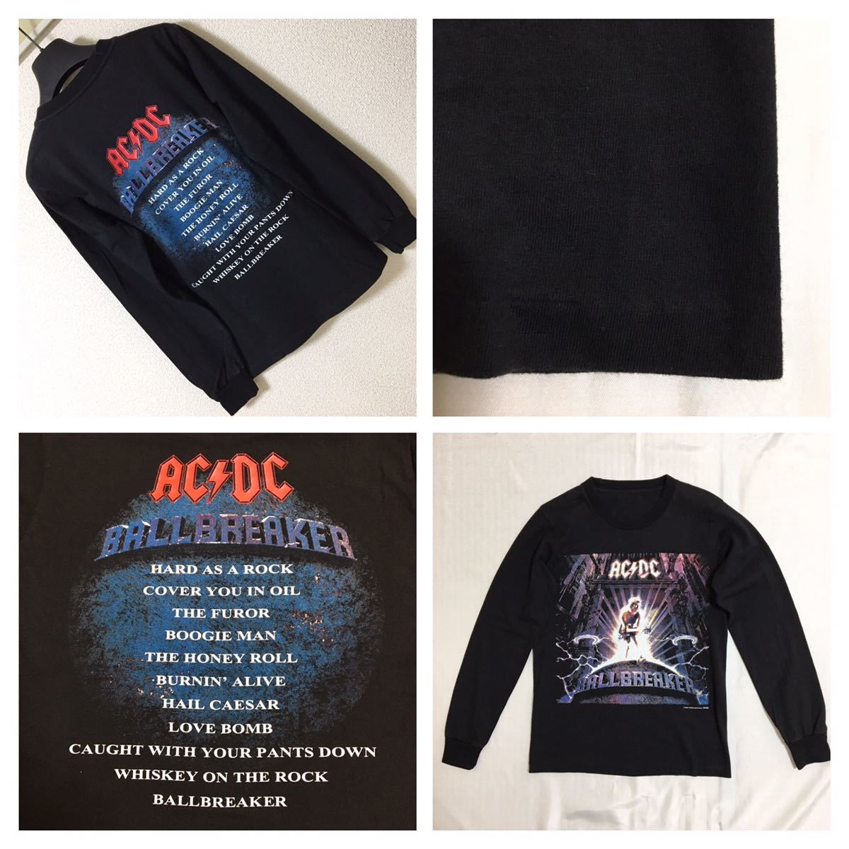 00s◆AC/DC◆BALLBREAKER ロングTシャツ 2004コピーライト XS相当 ブラック 黒 ボールブレイカー 95年作 ロンT セットリスト_画像5