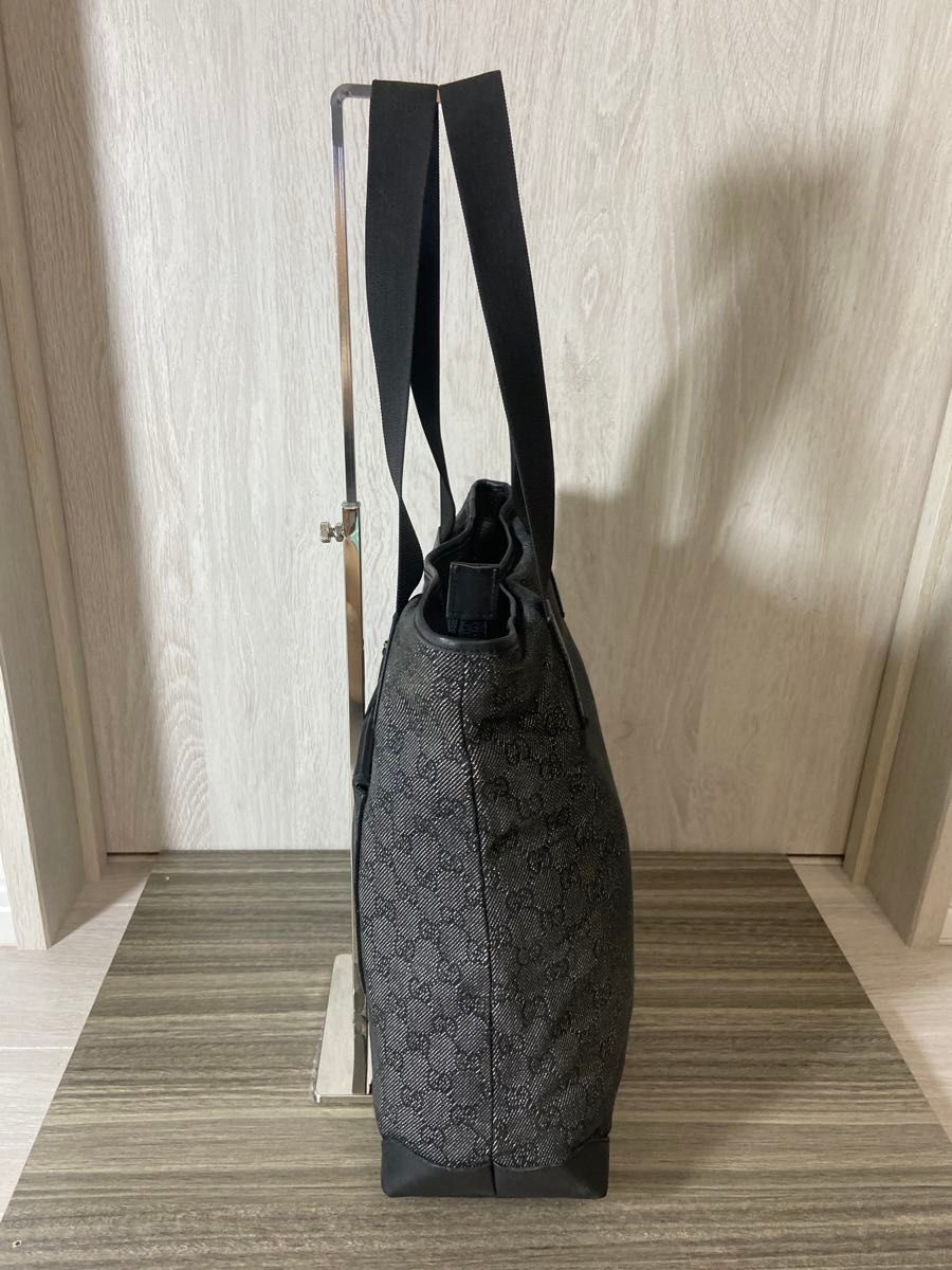 GUCCIトート ショルダーバッグ、GG柄 GUCCI トートバッグ GG柄 キャンバス レザー ブラック 肩掛け