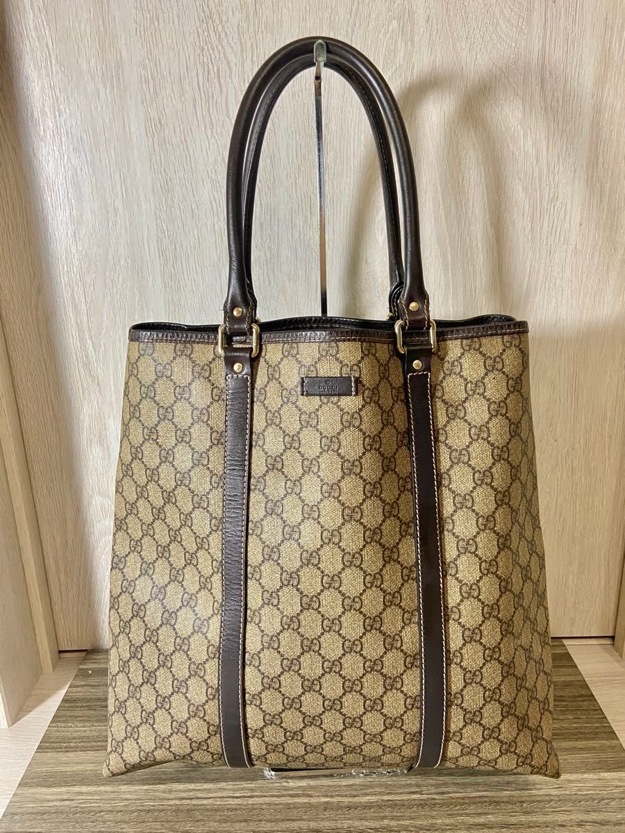 GUCCI トートバッグ GG柄 スプリーム レザー ベージュ シェリー ロゴ GUCCI トートバッグ GG柄 レザー PVC スプリーム ベージュ ロゴ