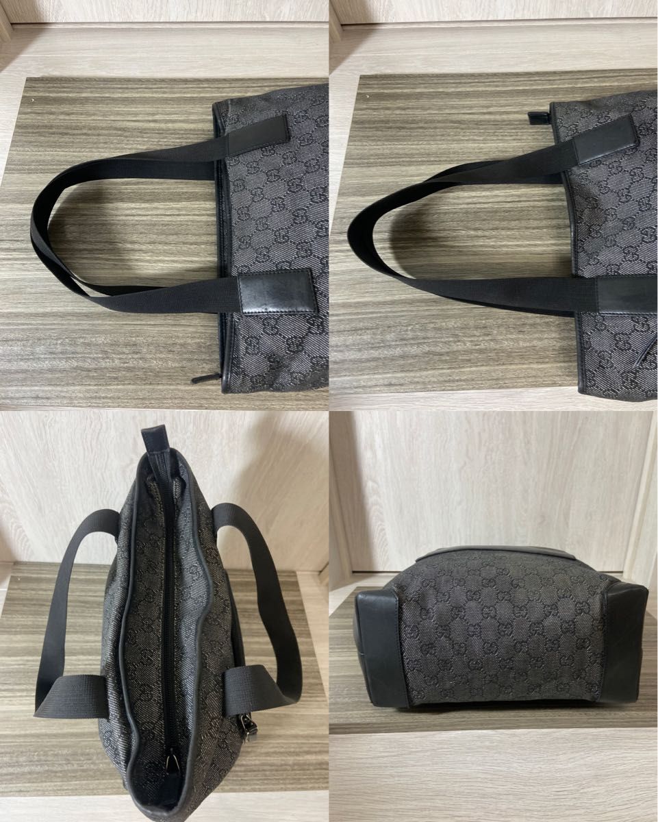 GUCCI グッチ トートバッグ キャンバス GG柄 肩掛け ブラック レザー GUCCI トートバッグ GG柄 キャンバス レザー ブラック 肩掛け