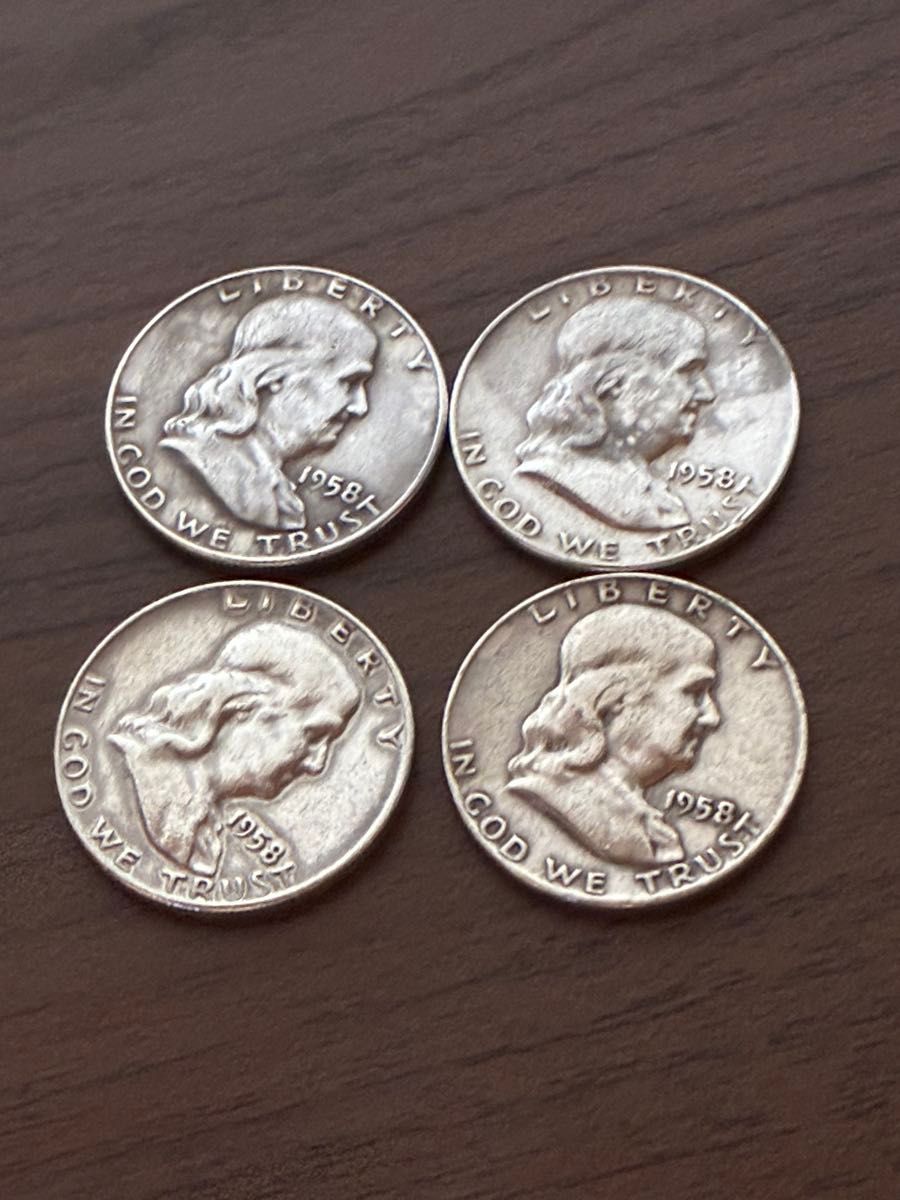 アメリカ 1ダラー ハーフダラー銀貨セット アメリカ フランクリン ハーフダラー 1958 銀貨 4枚セット