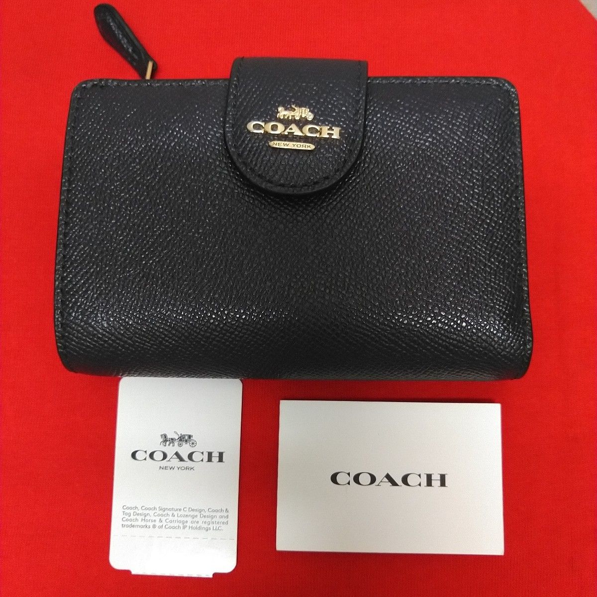 COACH ネイビー 二つ折り財布 保存袋付き COACH 二つ折り財布 ネイビー 未使用|Yahoo!フリマ(旧PayPay