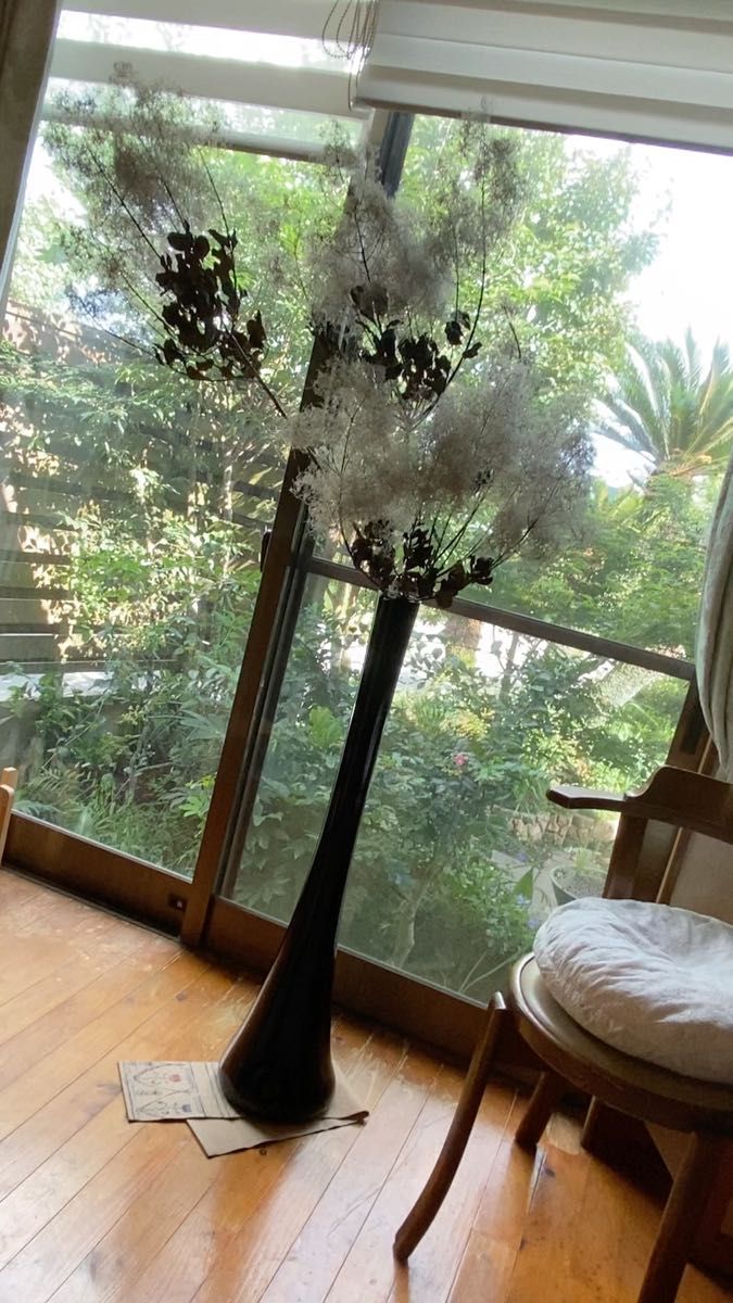 花瓶 90cm ブラック フラワーベース お洒落なフォルム おまけで作りたてのドライフラワー スモークツリー5本付