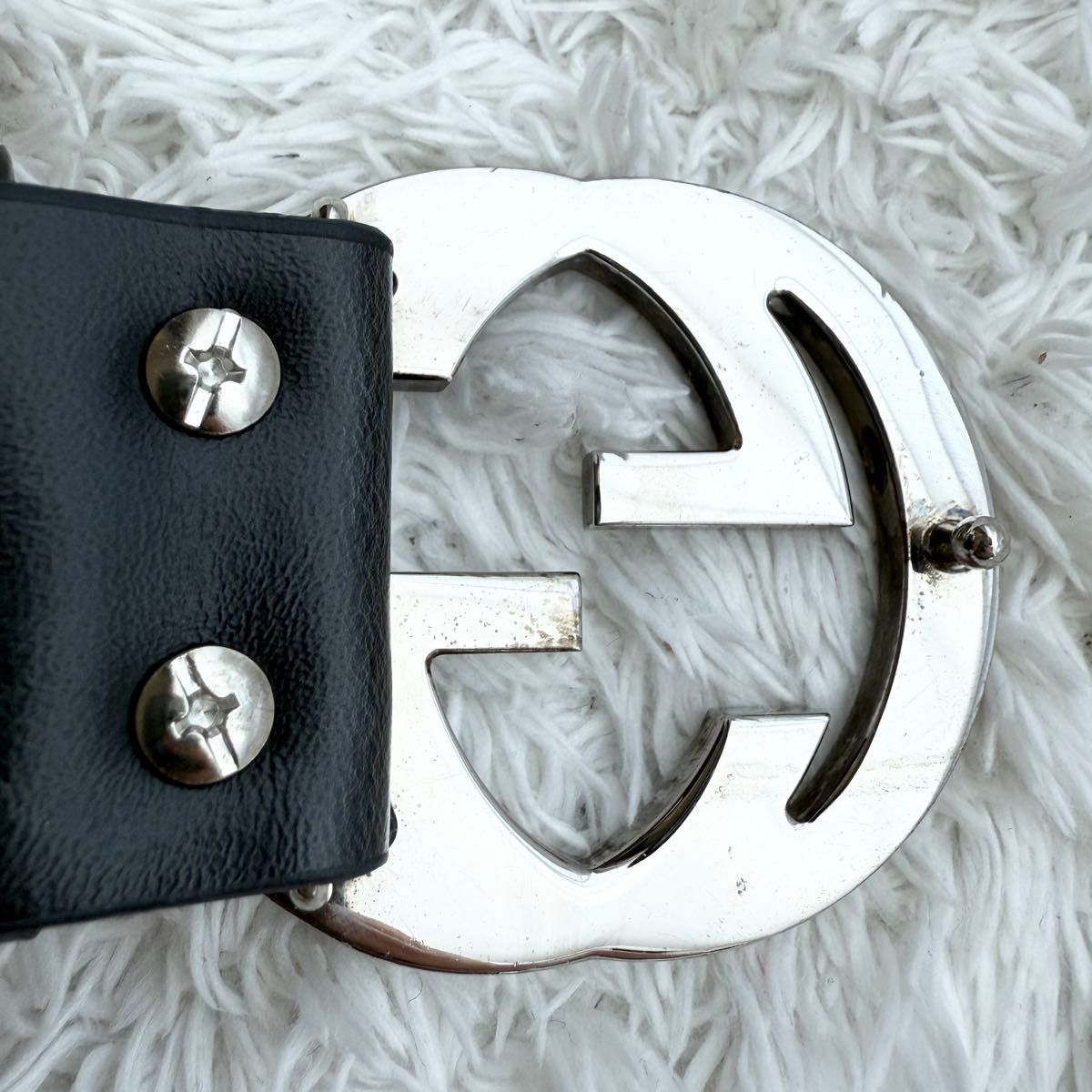 国内発送【GUCCI】ベルト ロゴ シルバー 美品】GUCCI ベルト インターロッキング GG デカロゴ シルバー