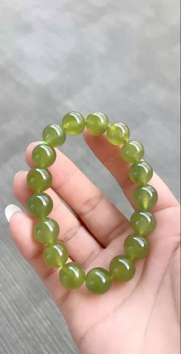 天然石 美品岫玉 軟玉/翡翠/和田玉パワーストーン ブレスレット11.5mm