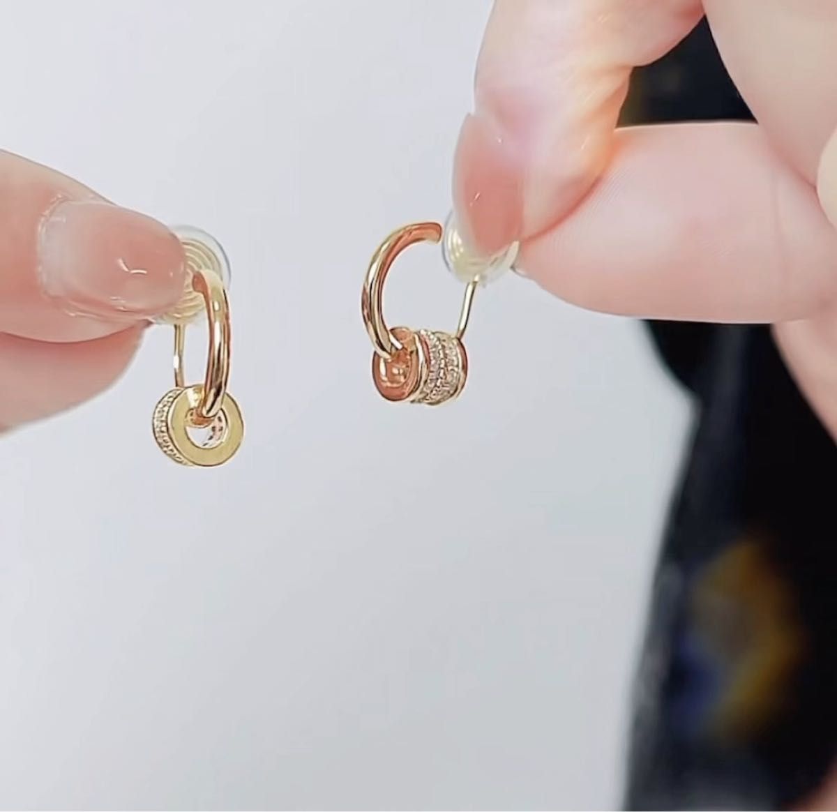 N195揺れる 2wayイヤリング イヤーカフ ゴールド色 キラキラ ジルコン 韓国おしゃれ 日常通勤 結婚式 かわいい 二次会