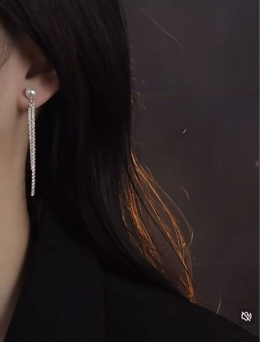 N250パール シルバーチェーン 揺れる 痛くないロングイヤリング 韓国おしゃれ 結婚式 二次会 上品 通勤 フォーマルカジュアル