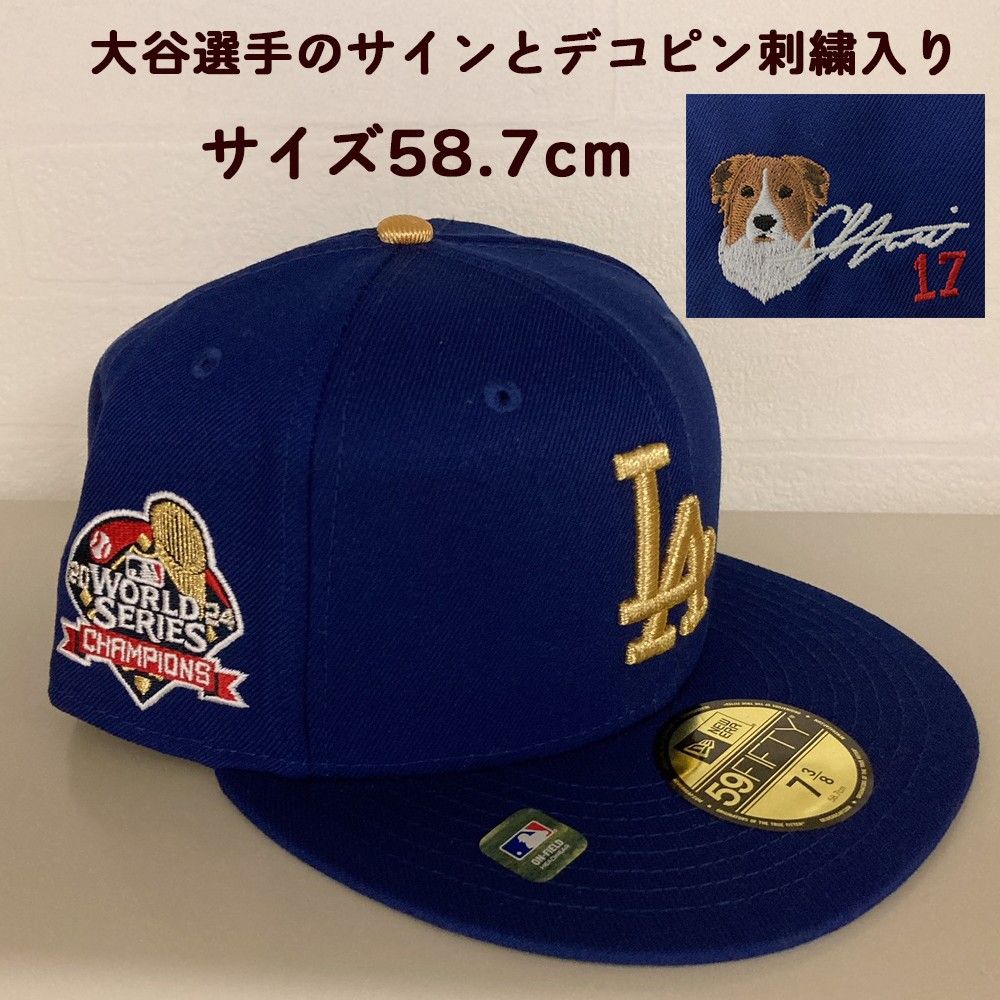 MLB大谷選手ドジャースキャップ サインとデコピンの刺繍入り サイズ58.7cm MLB大谷選手ドジャースキャップ サインとデコピンの刺繍入り