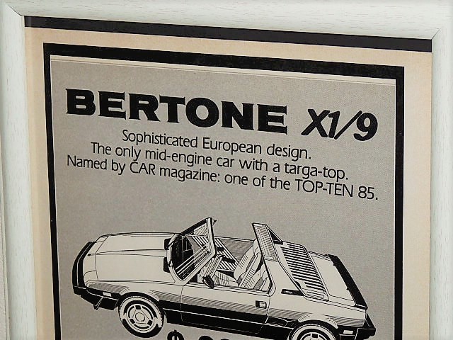 1985年 USA '80s 洋書雑誌広告 額装品 Bertone X1/9 ベルトーネ X1-9 // 検索用 Fiat フィアット 　(A4サイズ)_画像2