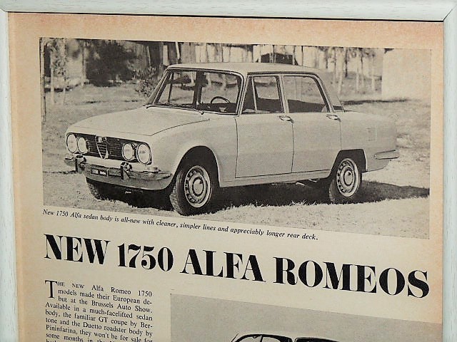 1968年 USA 60s vintage 洋書雑誌記事 額装品 Alfa Romeo 1750 アルファロメオ Berlina ベルリーナ GTV / 検索用 ガレージ 看板( A4size ）_画像2