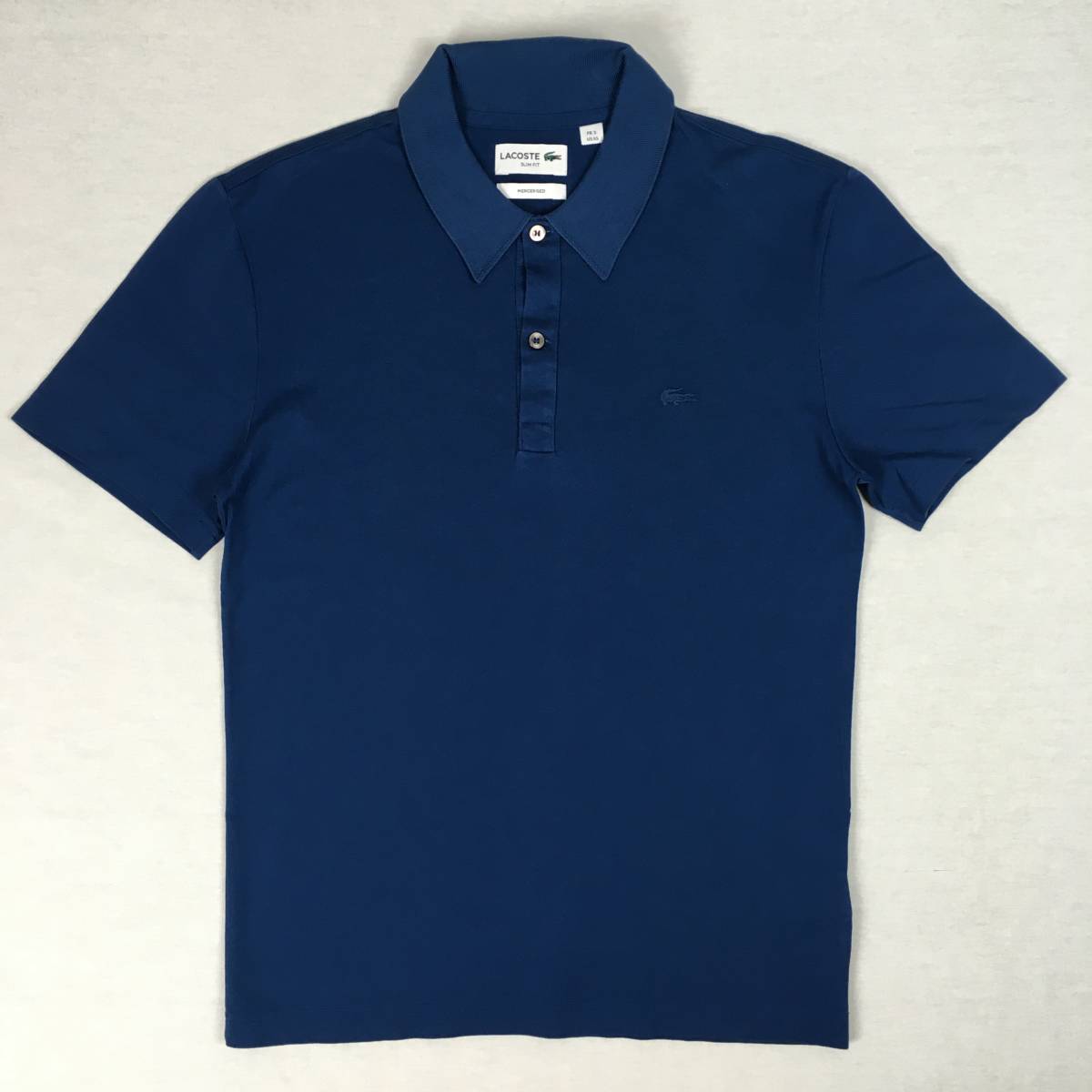 【美品】LACOSTE ラコステ ポロシャツ PH5031 スリムフィット 鹿の子 サイズ2 ブルー/ネイビー 半袖 シャツ