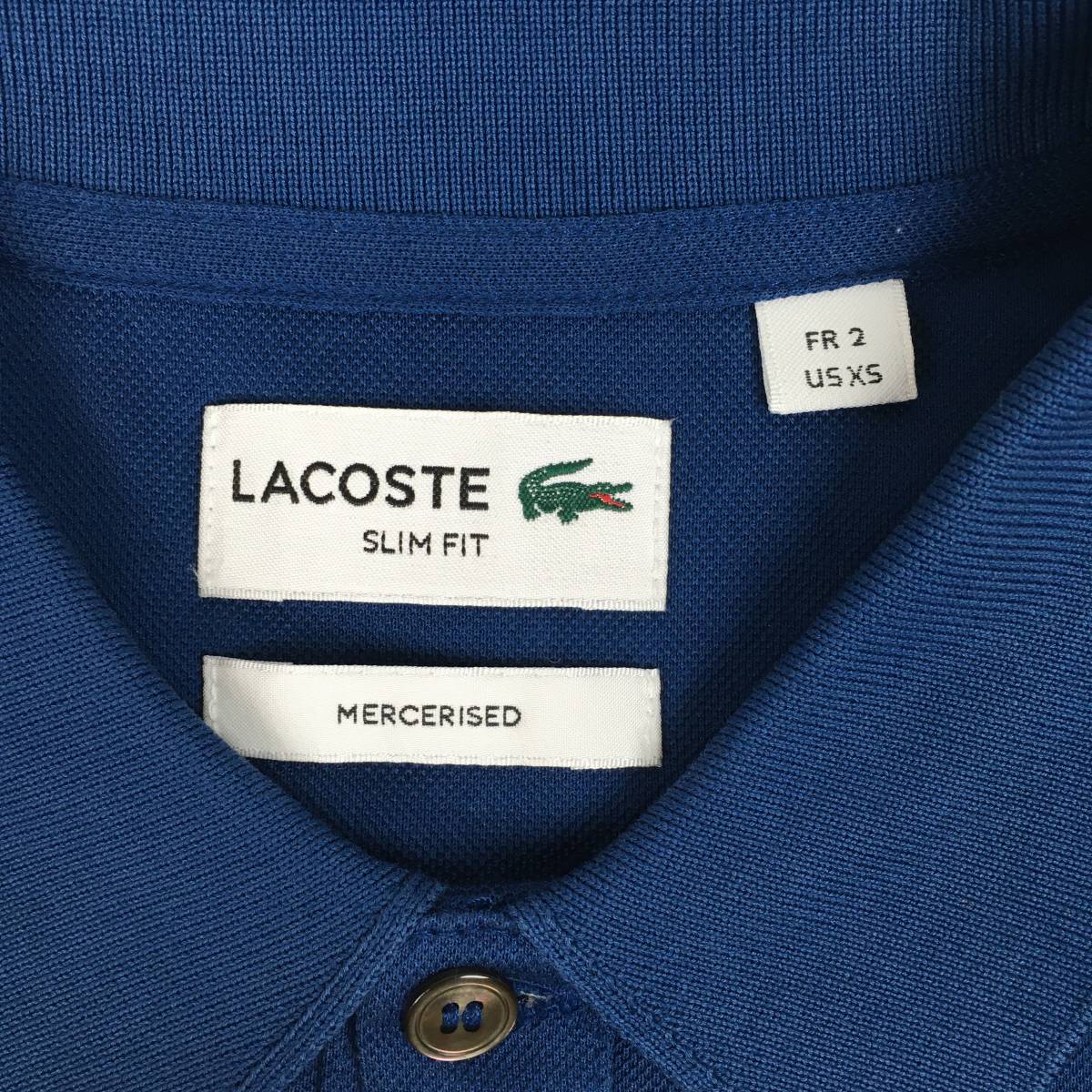 【美品】LACOSTE ラコステ ポロシャツ PH5031 スリムフィット 鹿の子 サイズ2 ブルー/ネイビー 半袖 シャツ