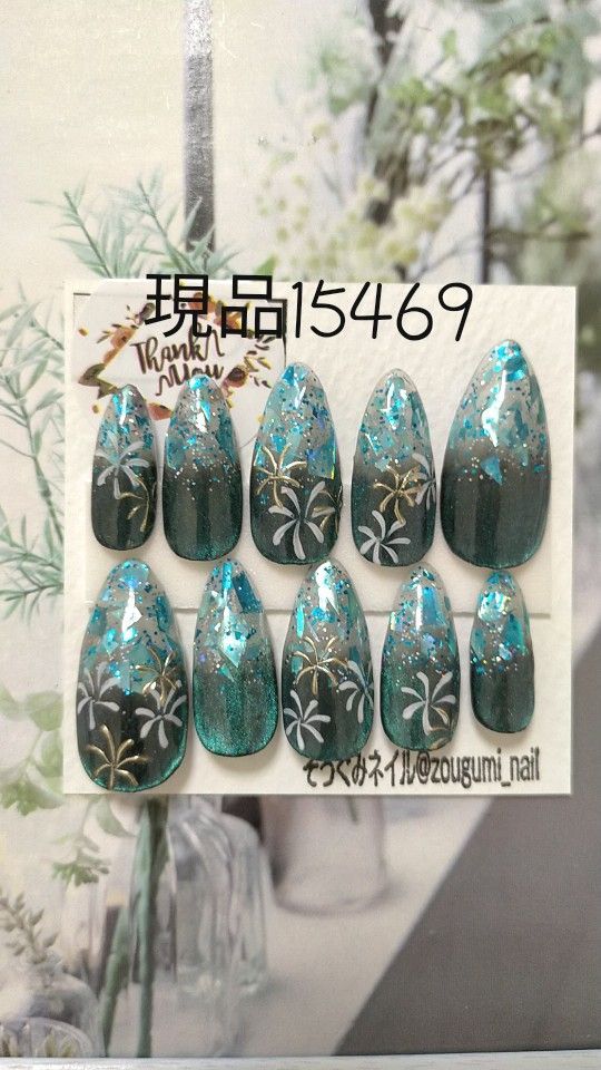 ネイルチップ 現品 マグネットネイル 夏ネイル 夏祭りネイル 手書き 花火ネイル