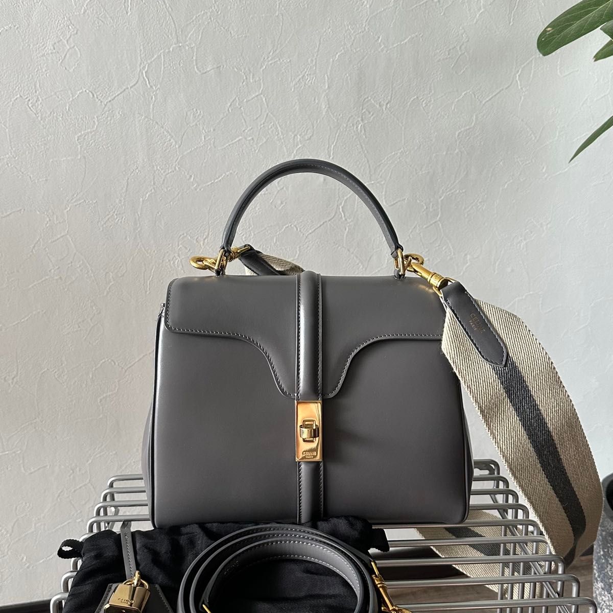 関税送料無【セリーヌ】スモール 16 セーズ ショルダーバッグ CELINE 16 セーズ スモール グレー サテンドカーフ ショルダー