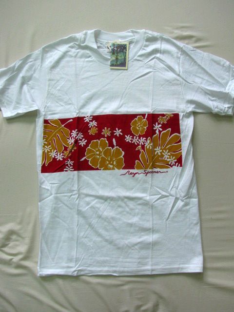 N604＊S＊未使用　デッドストック　USA製レインスプーナー ハイビスカス　パネルプリント　Tシャツ　HAWAII　水着タグ　Reyn Spooner_画像1