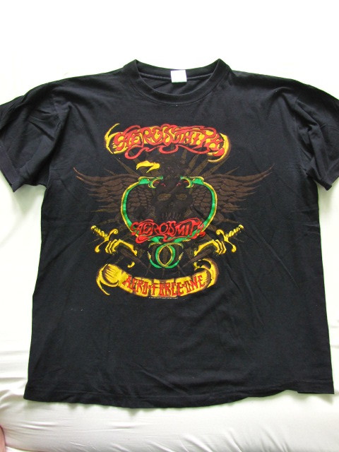 N815＊90's ヴィンテージ AEROSMITH エアロスミス イーグル & スカルウイング 93年 ロックTシャツ バンドT 日本ツアーTシャツ 黒 L_画像1