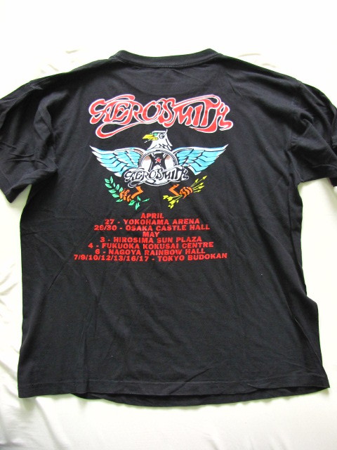 N815＊90's ヴィンテージ AEROSMITH エアロスミス イーグル & スカルウイング 93年 ロックTシャツ バンドT 日本ツアーTシャツ 黒 L_画像8