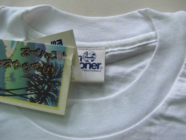 N604＊S＊未使用　デッドストック　USA製レインスプーナー ハイビスカス　パネルプリント　Tシャツ　HAWAII　水着タグ　Reyn Spooner_画像2