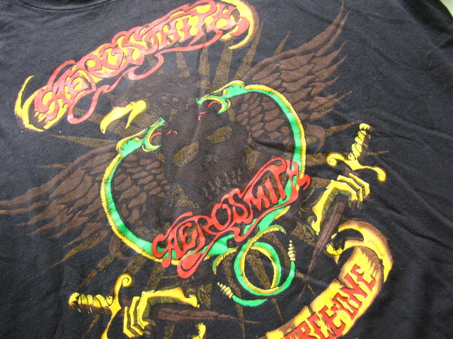 N815＊90's ヴィンテージ AEROSMITH エアロスミス イーグル & スカルウイング 93年 ロックTシャツ バンドT 日本ツアーTシャツ 黒 L_画像2