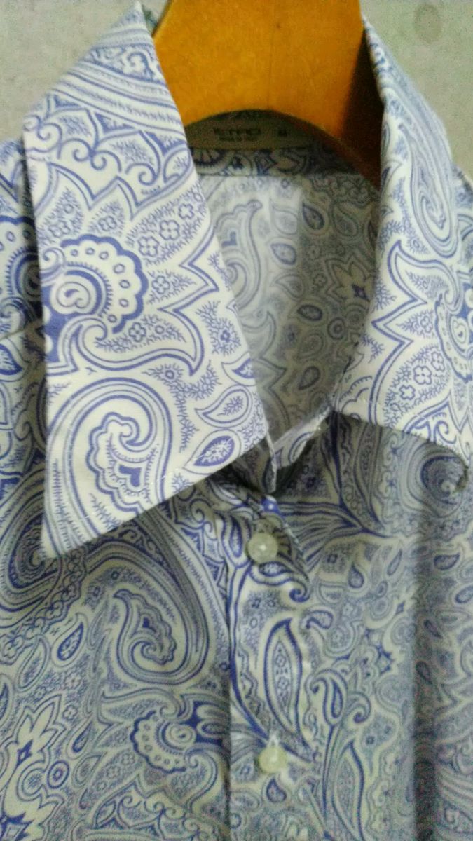 ETRO 半袖ドレスシャツ ペイズリー総柄 ホワイト×ブルー レディース 46(M/L)