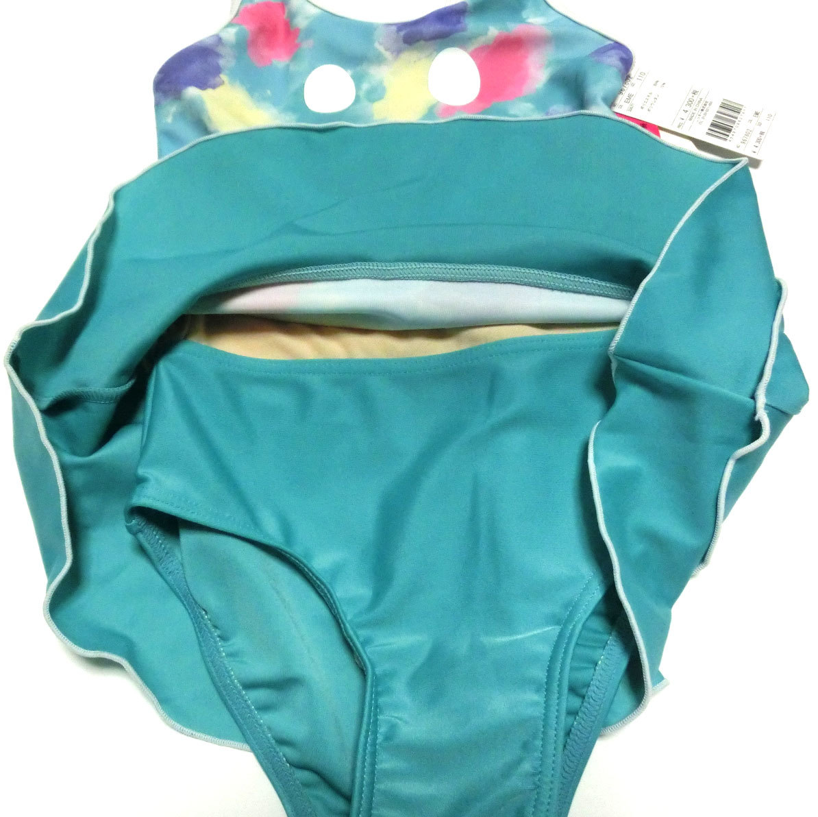 ① 新品 100010 RUSTY ラスティ ワンピース 水着 エメラルドグリーン 100cm 967802 女児 スイムウエア UVカット プール_画像4