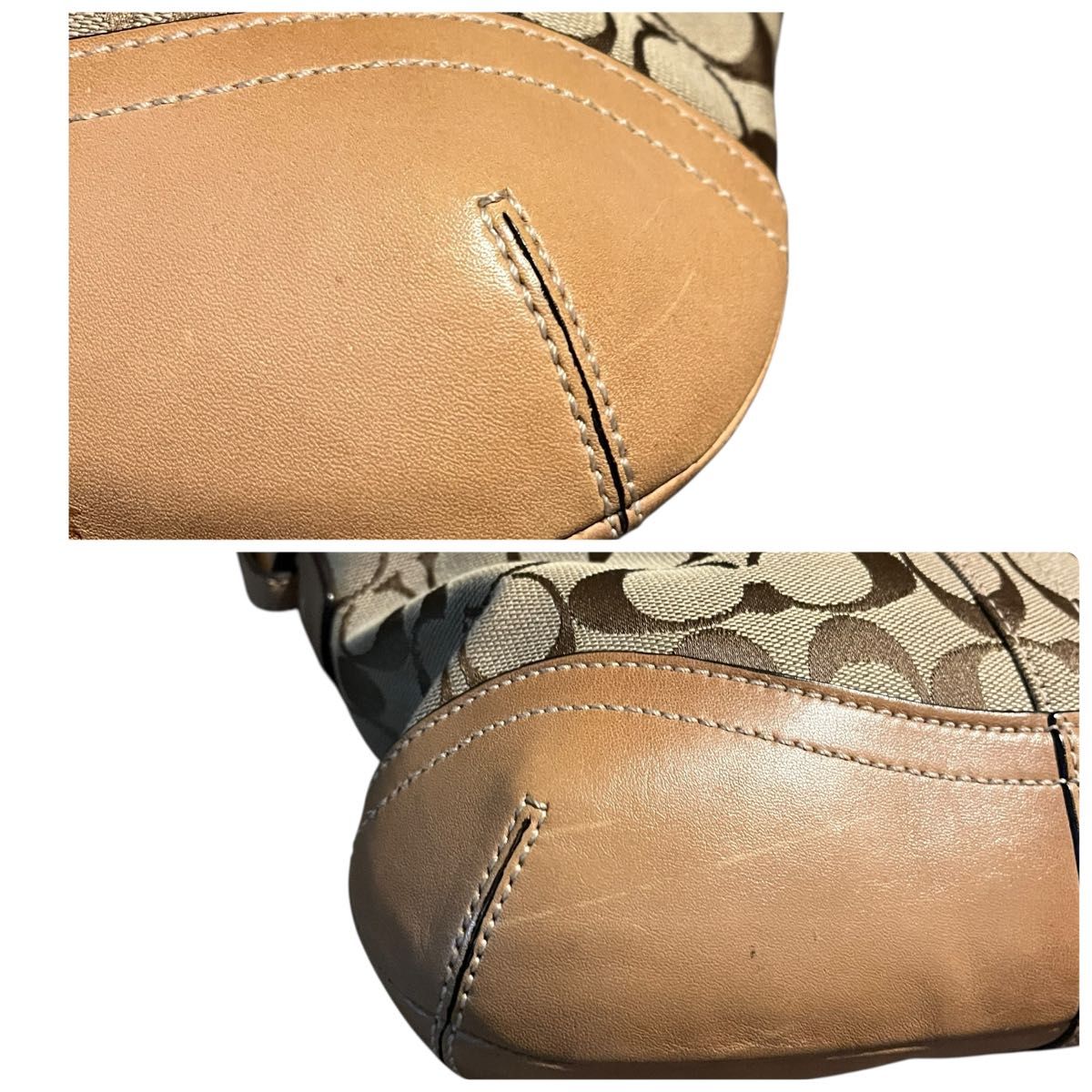 【美品】COACH コーチ シグネチャー ロゴ入り ベルト ベージュ 極美品】COACH コーチ シグネチャー ベルトデザイン ショルダー