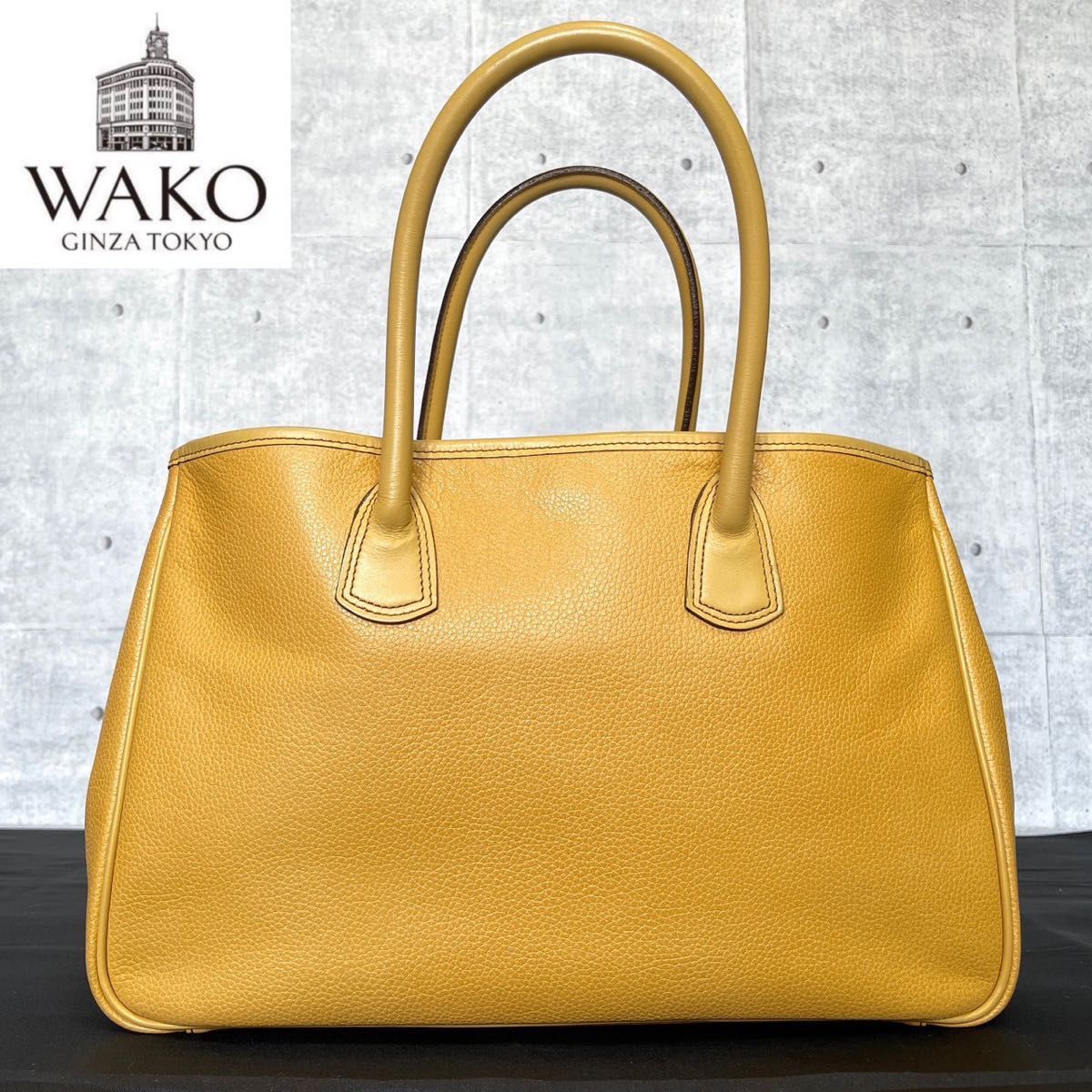再値下げ‼️ 銀座和光 型押しレザー ゴールドハンドルバッグ WAKO ワコウ 銀座 和光 レザー イエロー シルバー金具 肩掛け