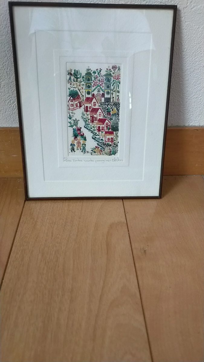 121/200 ドミンゴ・ブロック ミニ版画 メキシコ 教会 絵 絵画 刺繍 直筆サイン 風景 風景画 エディションナンバー 鉛筆
