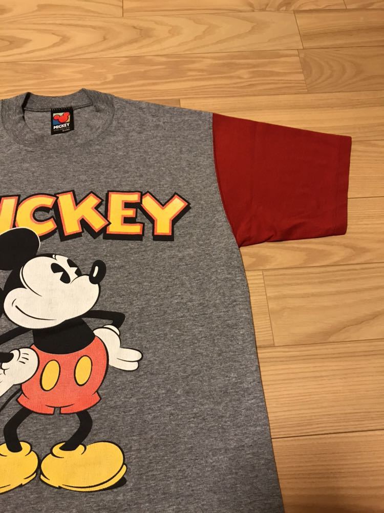 USA製☆Vintage 90s Mickey S/S Tee サイズM大き目／オリジナルビンテージ90年代 希少2トーン.バイカラー オールドミッキー Tシャツ 霜降り_画像2