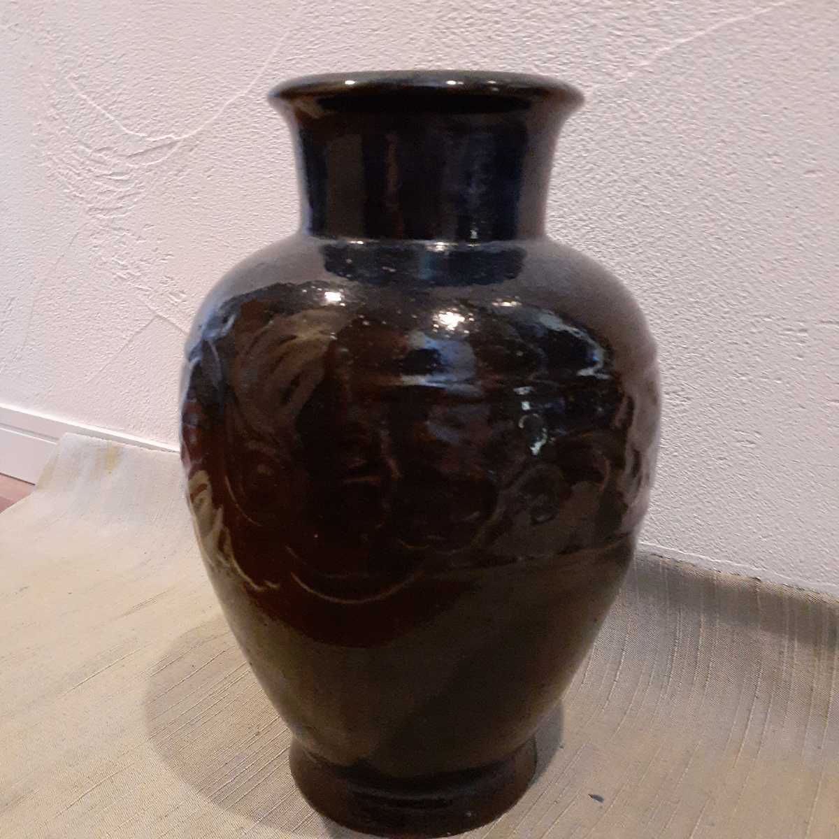 時代 萬祥山窯 藍色 飾壺 花瓶 約28.5cm×16cm-
