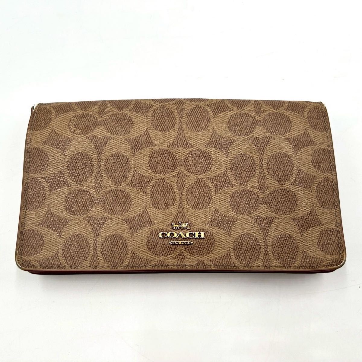 コーチ シグネチャー ダイアゴナル レザー PVC 財布 コーチ COACH アンナ フォルドオーバー ショルダーウォレット