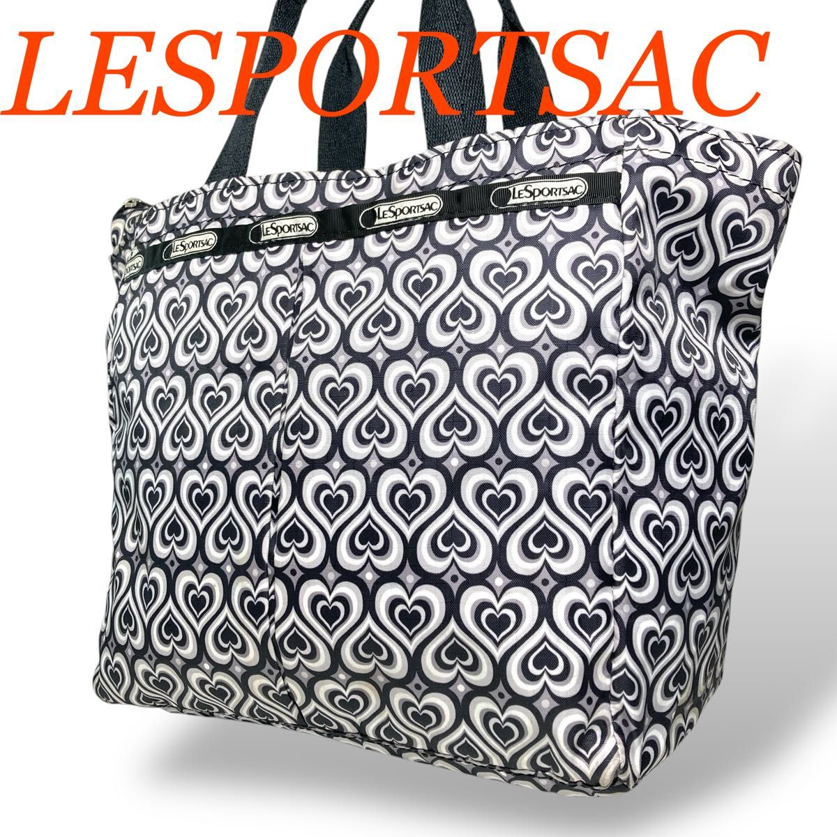 Lesportsac ハート柄トートバッグ✨【新品未使用】 LESPORTSAC レスポートサック トートバッグ ハート柄 ブラック