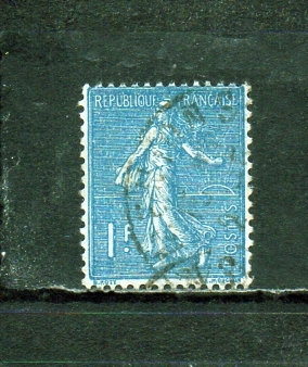207039 フランス 1926年 普通 種播く女 太陽背景 横縞地紋 1F 青 使用済_画像1