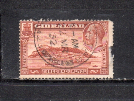 207352 ジブラルタル 1933年 普通 国王ジョージ5世とジブラルタルの岩壁 1.5d 赤茶 目打13.5×14 使用済_画像1