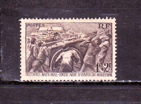207157 フランス 1941年 冬季国民福祉 石炭運び 1+2F 未使用ＮＧ_画像1