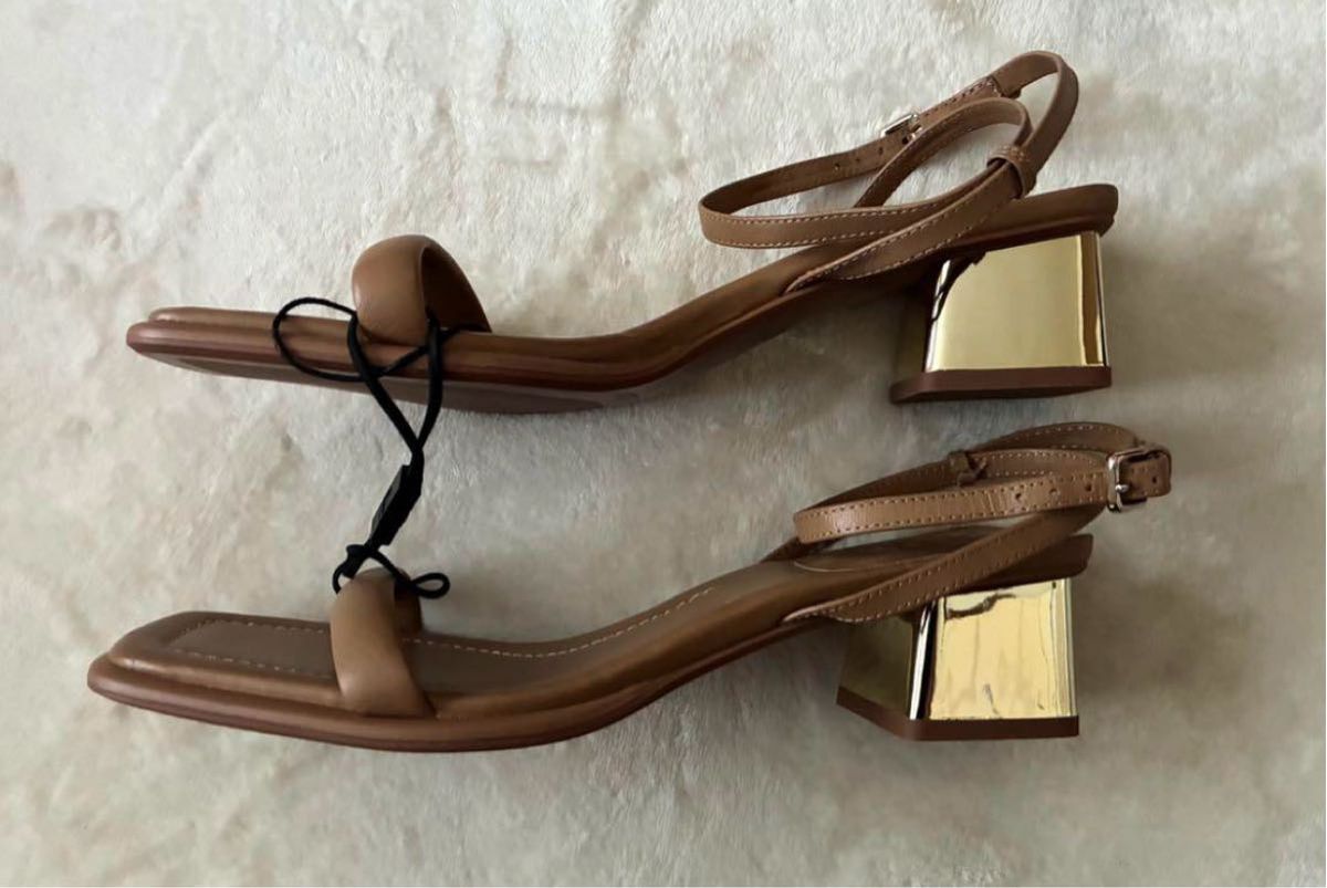 スペイン発送 ZARA メタリックデザインストラップヒールサンダル ZARA ストラップサンダル メタリックヒール 新品未使用|Yahoo
