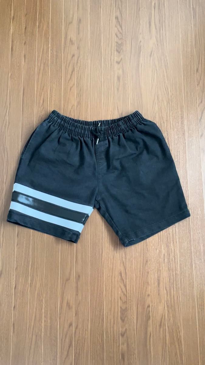 【送料無料】OVEITREND ブラックデニムショートパンツ メンズM メンズハーフパンツ ライン入り 調節可能 ストレッチ