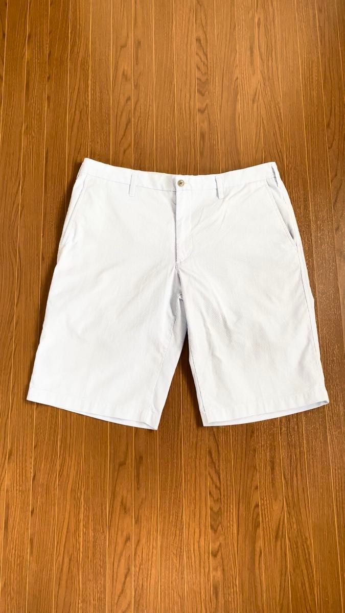 【送料無料】UNIQLO ユニクロ ストライプ柄ショートパンツ ブルー×ホワイト メンズL メンスパンツL 春夏 薄手