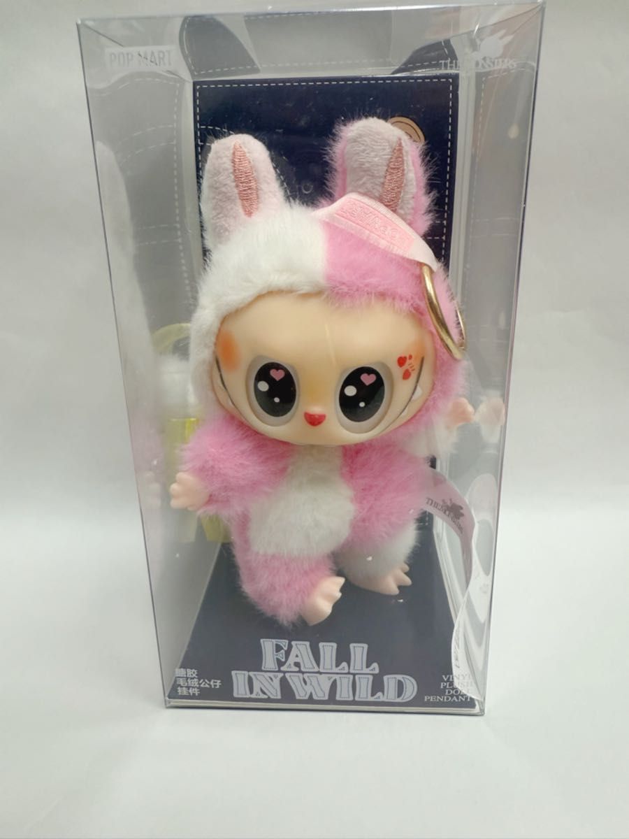 LABUBU ラブブ ふわふわぬいぐるみ ピンク&ホワイトハーフ リボン 羽なし LABUBU ラブブ ふわふわぬいぐるみ ピンク&ホワイトハーフ
