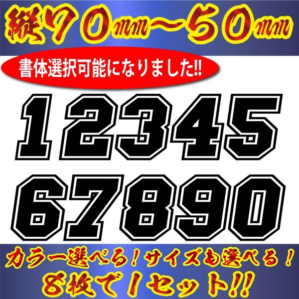 【Sサイズ】８枚・選べる書体 21色 かっこいい ゼッケン ナンバー ステッカー　_画像1