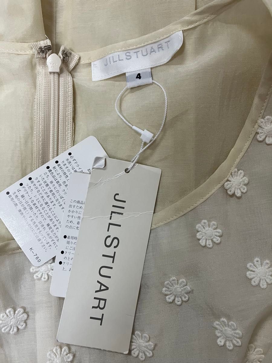 【新品タグ付】three dots スリードッツ 花柄ノースリーブワンピース M JILLSTUART新品タグつき花柄刺繍切り替えデザインノースリーブ